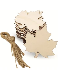 10Pcs Wood Maple Leaf Cutouts Unfinished Wooden Hanging Ornaments DIY Craft Gift Tags for Thanksgiving Home Party Decoration