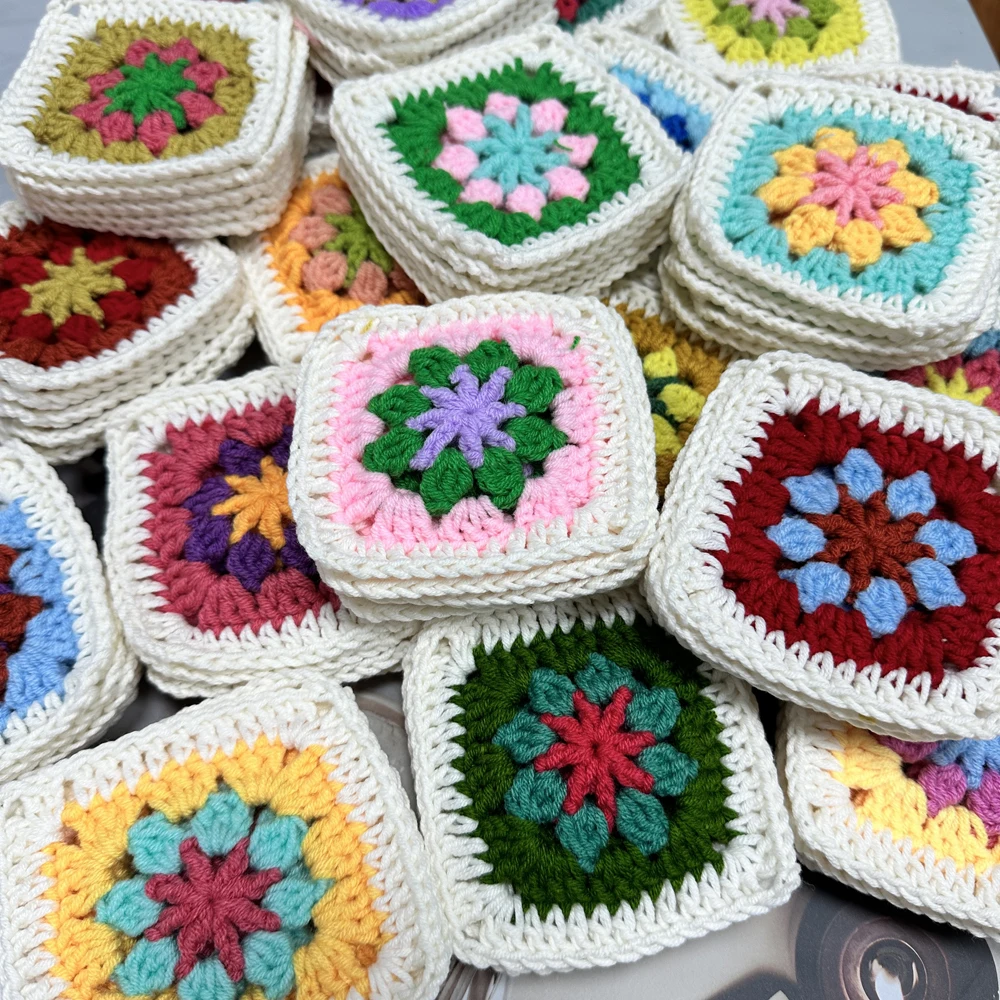 DIY Crochet Doilies Multicolor Coasters Square Table Mats Decoration Handmade Crochet Cup Pad 9cm Wool Clothes Patch Two girls