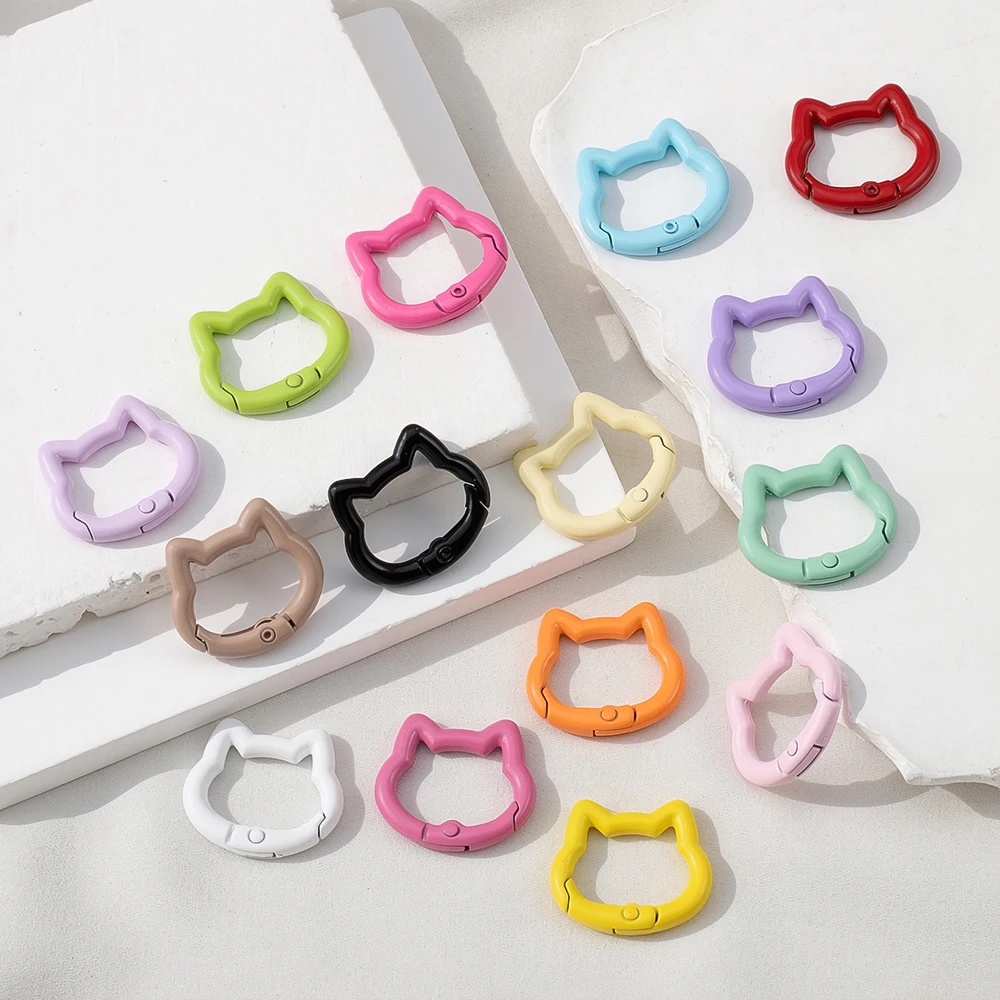 1/5pcs Alloy Spring Ring Colorful Cute Cat Keychain Bag Phone Chain Buckle Connecting Clasp DIY Jewelry Making Craft Materials