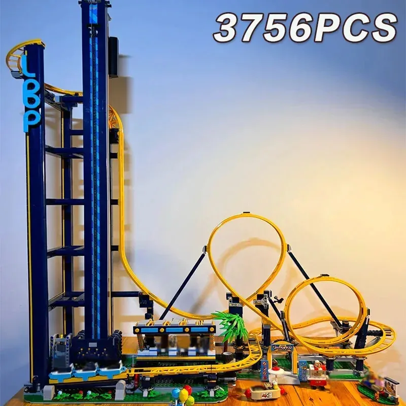 

3756 Pieces Amusement Park Blue Roller Coaster Loop Track Building Blocks Assembly Block Model Collectible Birthday Gift