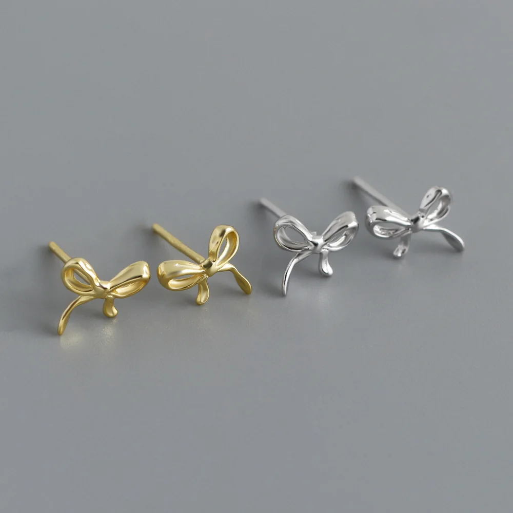 

CCFJOYAS Japanese and Korean 100% 925 Sterling Silver Small BowKnot Stud Earrings for Girl Simple INS Cute Mini Small Earrings