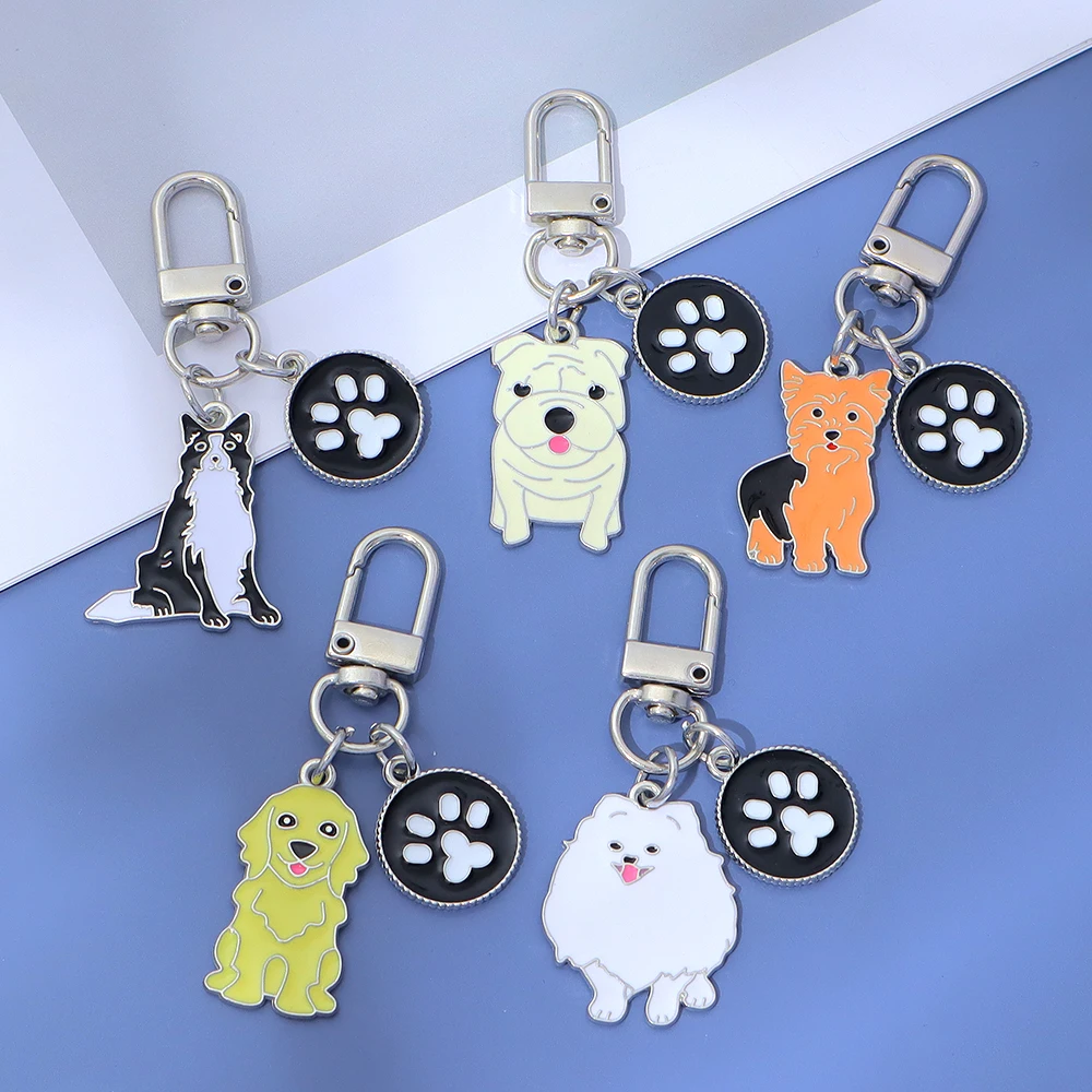 Precioso llavero para perro, colgante con etiqueta de garra de perro de Metal Simple, llavero de Bulldog Francés Corgi Pomerania para mascota, adornos para mochila para pareja
