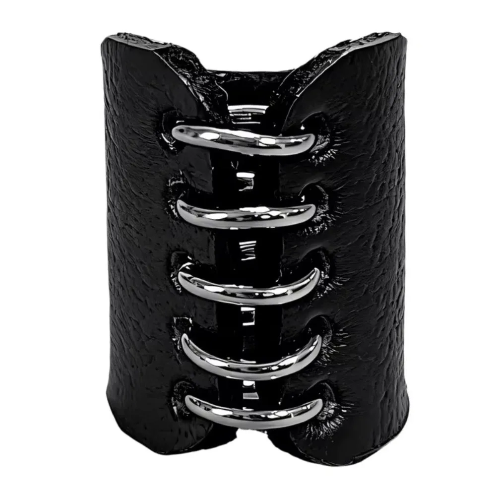 Outfit Accent Leather Ring Black Leather Texture Fashion Accessory Punk Ring 1.8 / 0.71 in Inner Diameter
