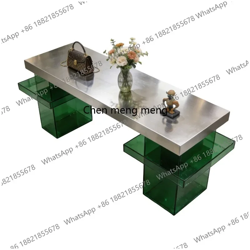 A74Clothing store display table stainless steel acrylic, ornament product display table ornament table
