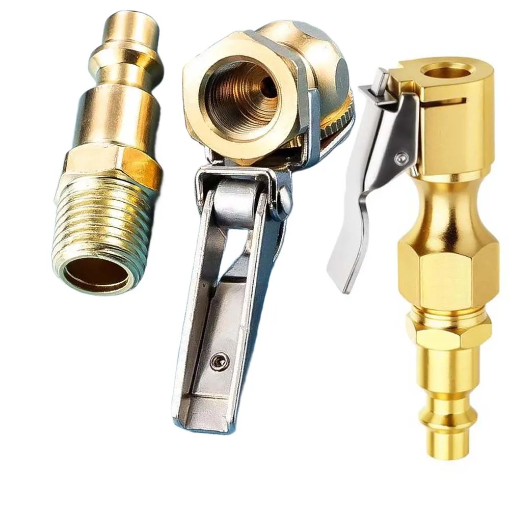 2PCS Locking Pneumatic Chuck 1/4in FNPT Closed Flow Clip On Quick Tire Connector For Car Truck Bike Vehicle Wheel Inflation Tool