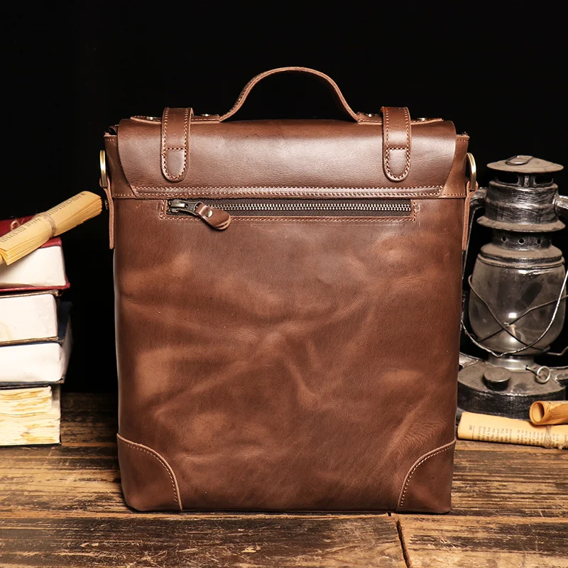 Borsa a tracolla in pelle di vacchetta da uomo in stile britannico retrò borsa a tracolla in pelle di Design di moda borsa per Tablet da 12 pollici