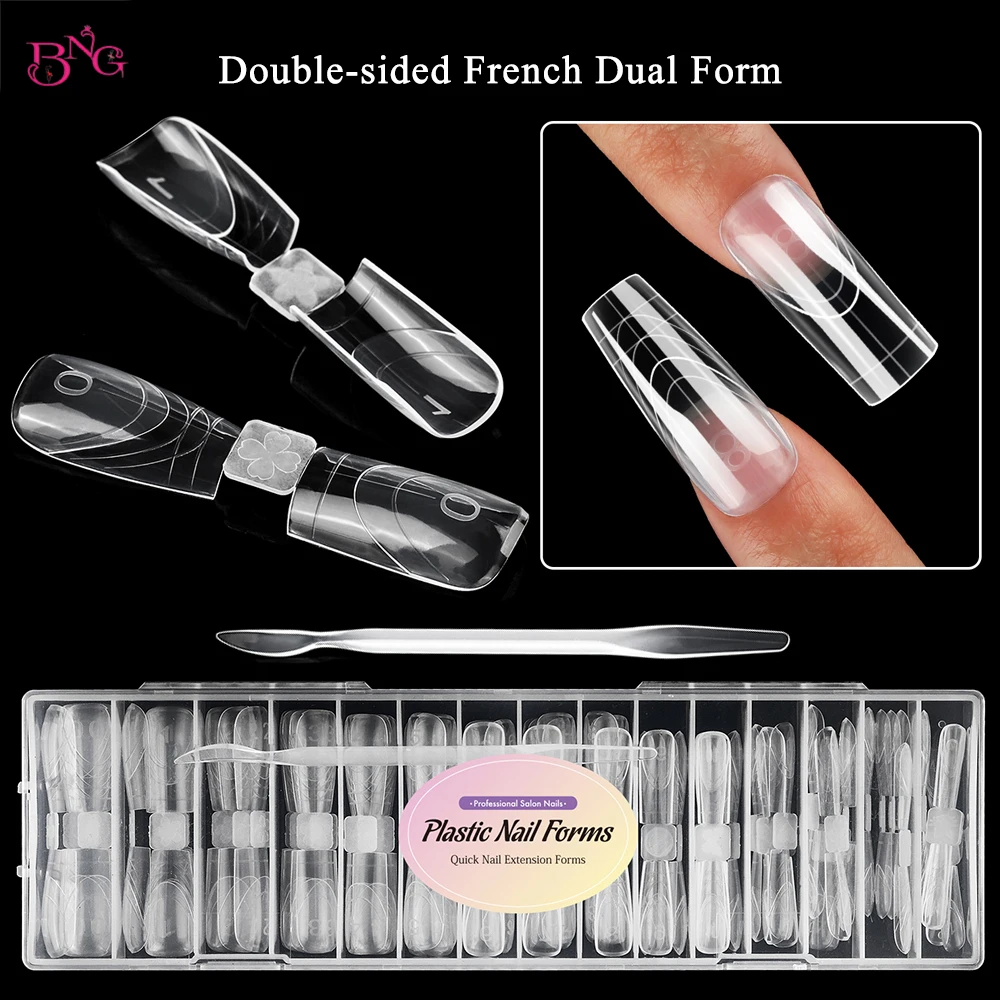 

BNG Dual-ended French Nail Dual Forms Square & Coffin Embeddable Nail Molds Reusable Acrylic Upper Forms 15 Sizes 75Pcs