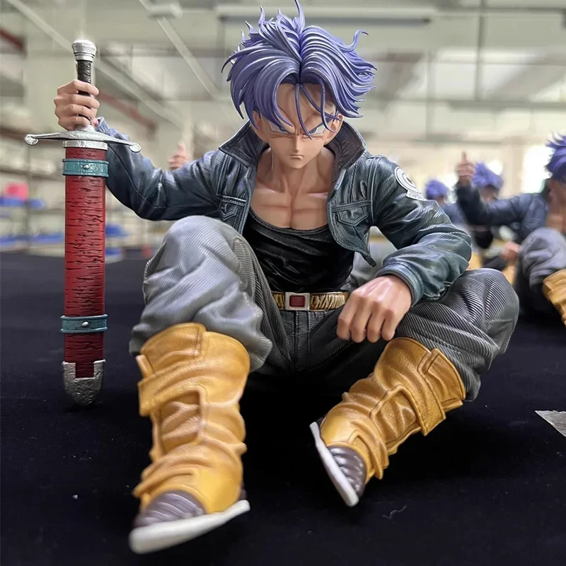 Anime Dragon Ball Super Saiyan Figure Sitting Trunks GK Statue Cartoon Model Car desktop Ornament Case Decor gifts toys