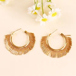 New Charm Fashion Trending Cute Ear Piercing Jewelry 2024 Modern Women'S Earrings 1 Pair Stylish Copper Fringe Boho Hoop Earring