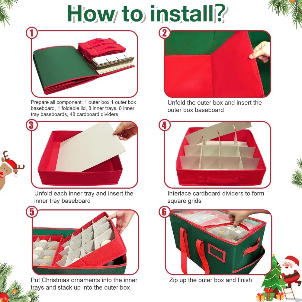منظم زينة عيد الميلاد صديق للبيئة مع 8 صواني قابلة للتعديل، 128 حجرة #5