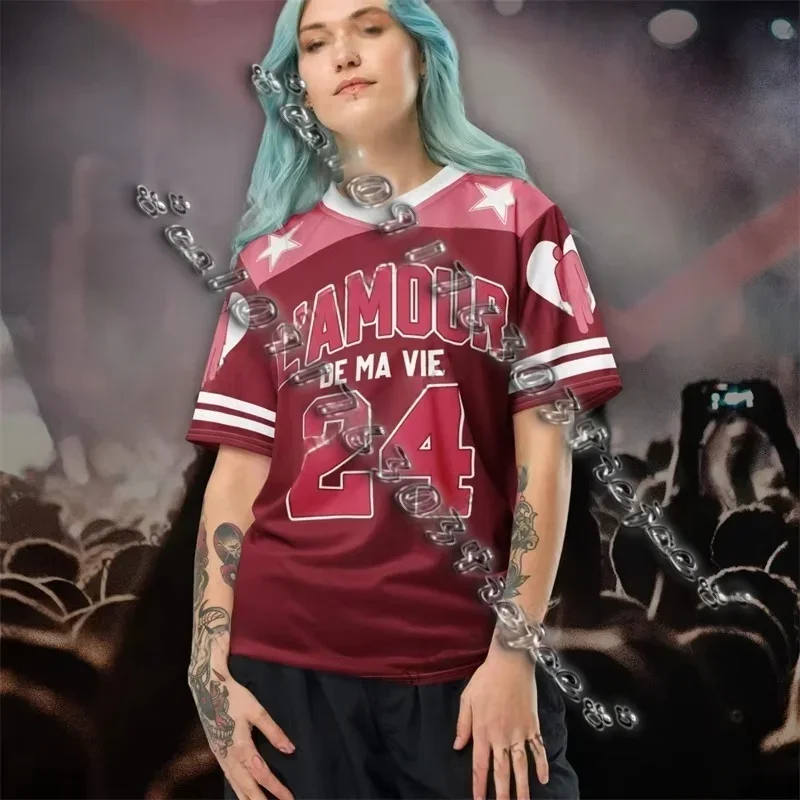 

Футболка для концертов Billie Eilish 2025, футбольный трикотаж, специальный комплект из джерси США для мужчин и женщин, уличный хип-хоп с коротким рукавом