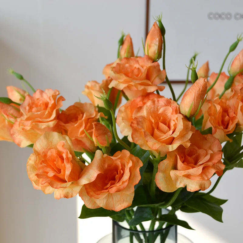 5 Stück Künstliche Blumen, 3 Köpfe Eustoma-Bouquet, Hochzeitsdekoration, Seiden-Lisianthus, Party-Arrangement, Heimdekoration, Tischblumen – Detail 9