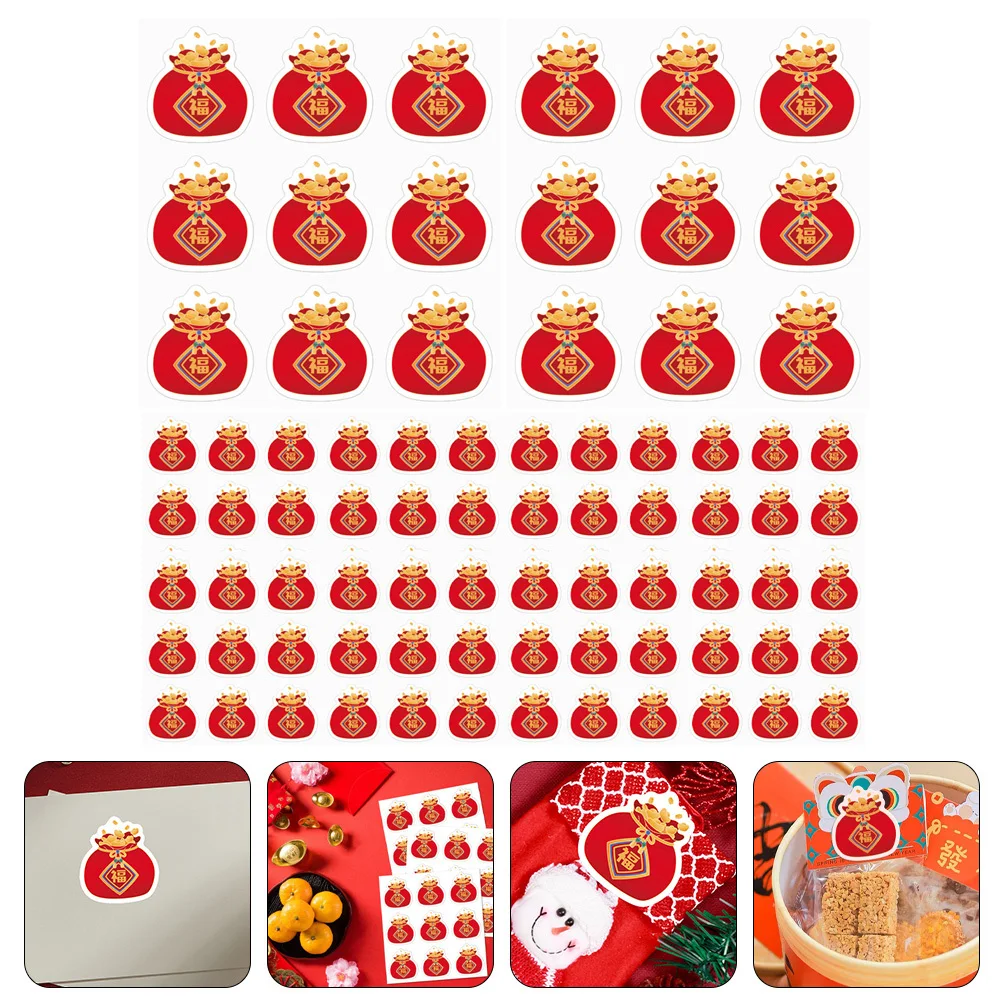 

2 Bags Self-Adhesive Decals Spring Festival Elements Stickers for Candy Box Red Envelope Sealing Stickers Multi-Function Roll