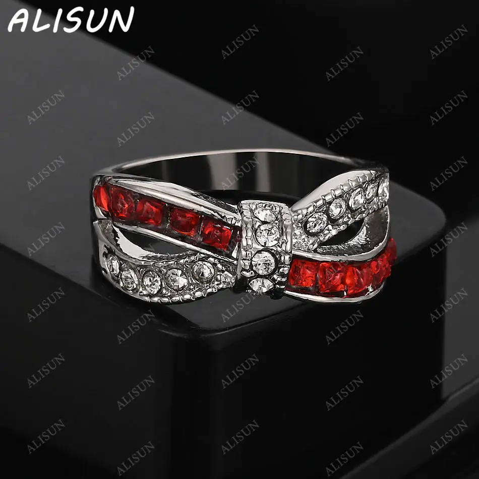ALISUN 925 فضة حجم 8 الزركون القوس الدائري للنساء مجوهرات الأزياء خمر نعمة سحر نوبل هدايا عيد ميلاد الحزب