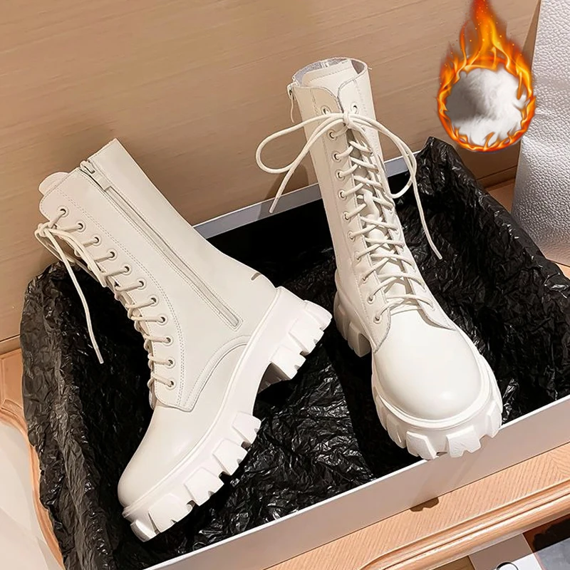 New Boots Ladies Lace-Up Shoes for Women Keep Warm Platform Zipper Ankle Boots Soft Women Shoes Winter Boots Botas Mujer