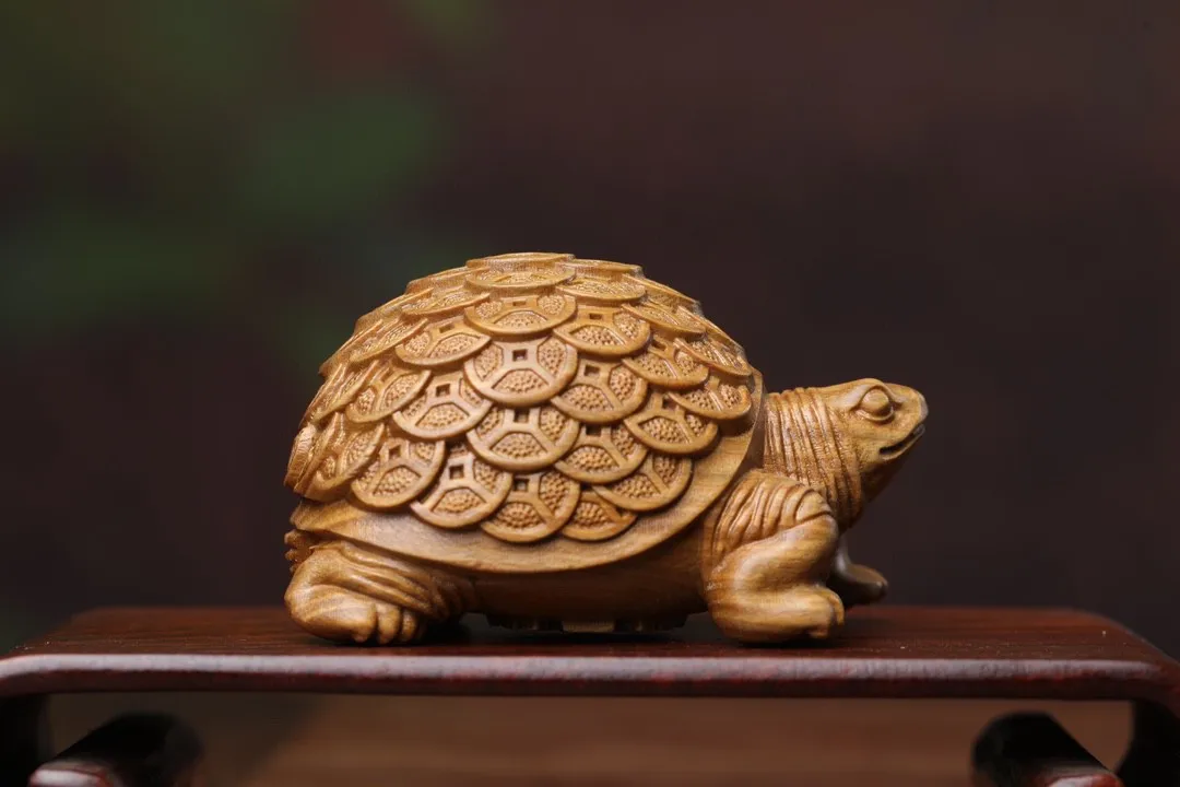 Green Sandalwood Money Turtle Home Decor Wooden Turtle Crafts Desktop Car Ornaments