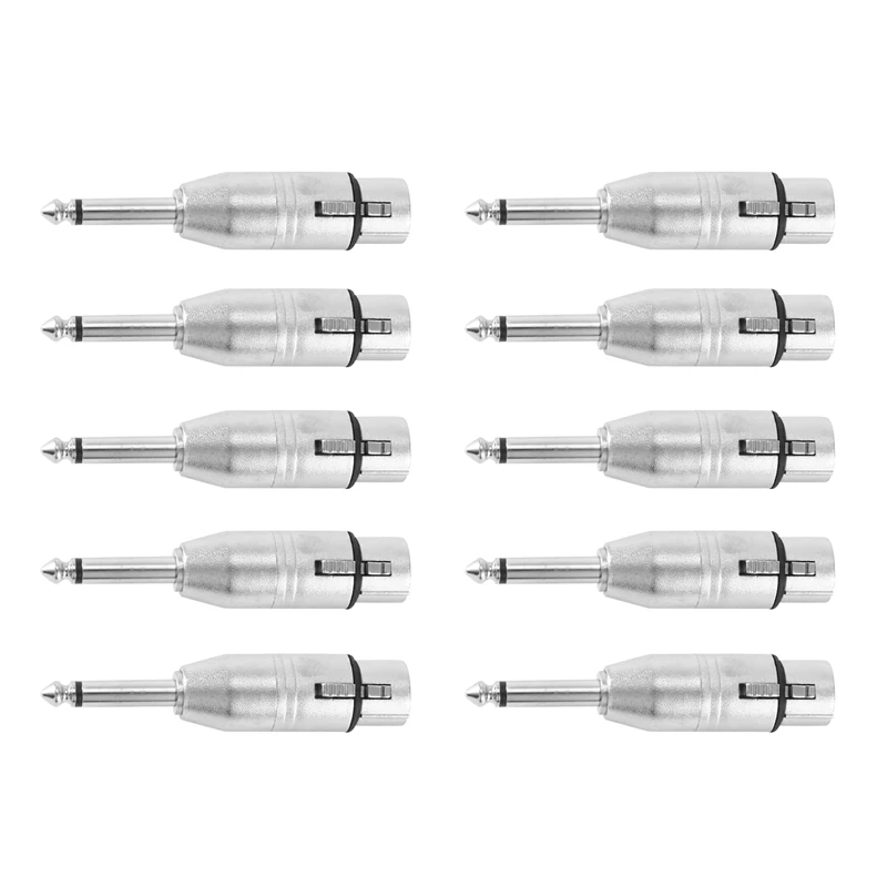 10Pcs 3Pin XLR Female To 6.35Mm Male Mono Plug Microphone Adapter XLR To 6.35Mm Adapter