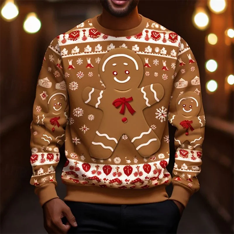 Sweat à capuche à motif de bonbons en pain d'épice pour hommes, pull imprimé 3D de Noël, sweats à capuche à col rond à manches longues, rue d'automne, adt PVD