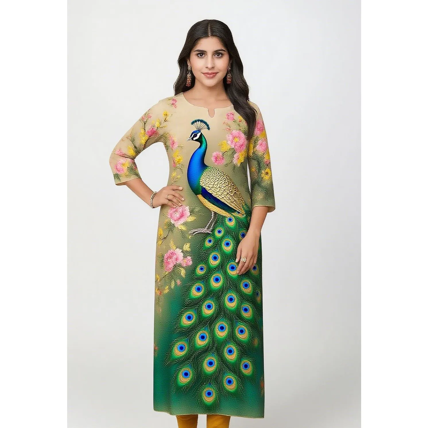 رداء نسائي إسلامي طاووس كورت مريح بأكمام طويلة مستقيم كاجوال بنمط طاووس عرقي Musulman فام #4