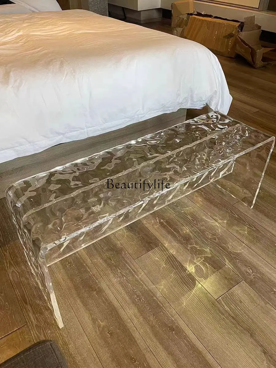 Modern Acrylic Shoe Changing Stool Furniture Transparent Bench Water Ripple Pattern Dining Stool Luxury Bed End Stool Doorstep S