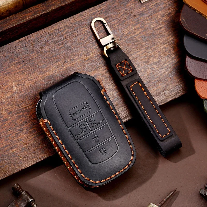 Leather Smart Key Case Cover Fob Protector Car Accessories Keychain Holder for Toyota Sienna 6 Button Senna Keyring Shell Bag