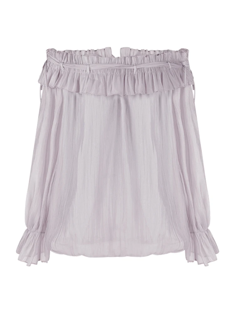 Zomer zachte losse chiffon lange Sve een schouder a-lijn rok dames Dr romantische ruche zoom woon-werkverkeer Sle Koreaanse versie