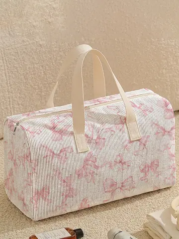 1pc, Two styles, Cute Pink Bow Printed Duffle Bag Portable Handbag suitable for Weekend Trip Sports Shopping