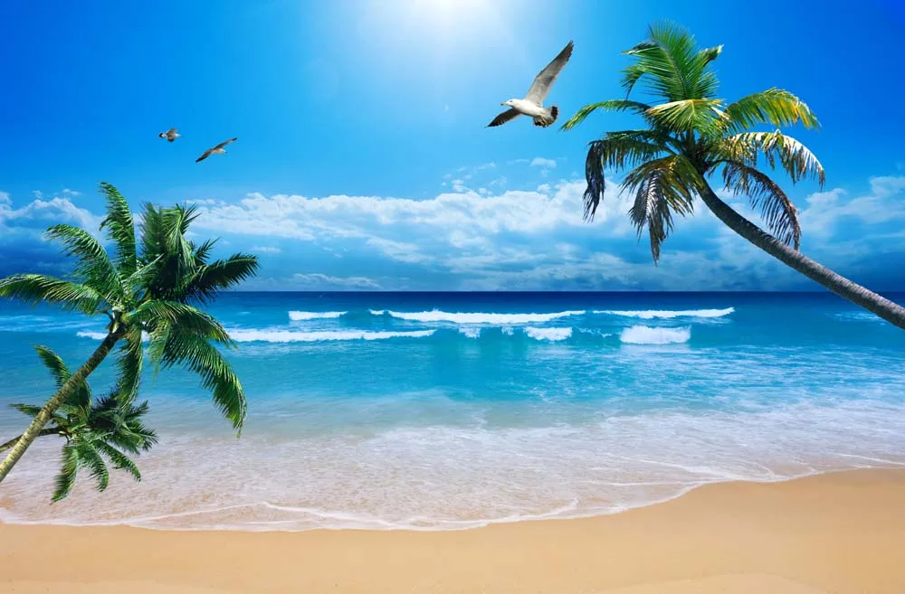 Custom Large Mural Wall Decor 3D Seaside Rocks Scenery with Blue Sky And White Clouds Beachscape Background Painting
