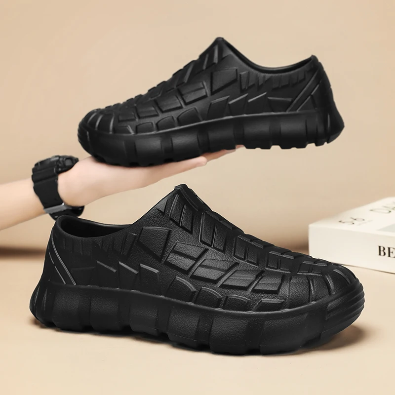 Men's and Women's Chef Shoes, Eva One-Piece Waterproof, Oil-Proof, Non-Slip, Thick-Soled, Closed-Toe Slip-On Sandals for Restaurant