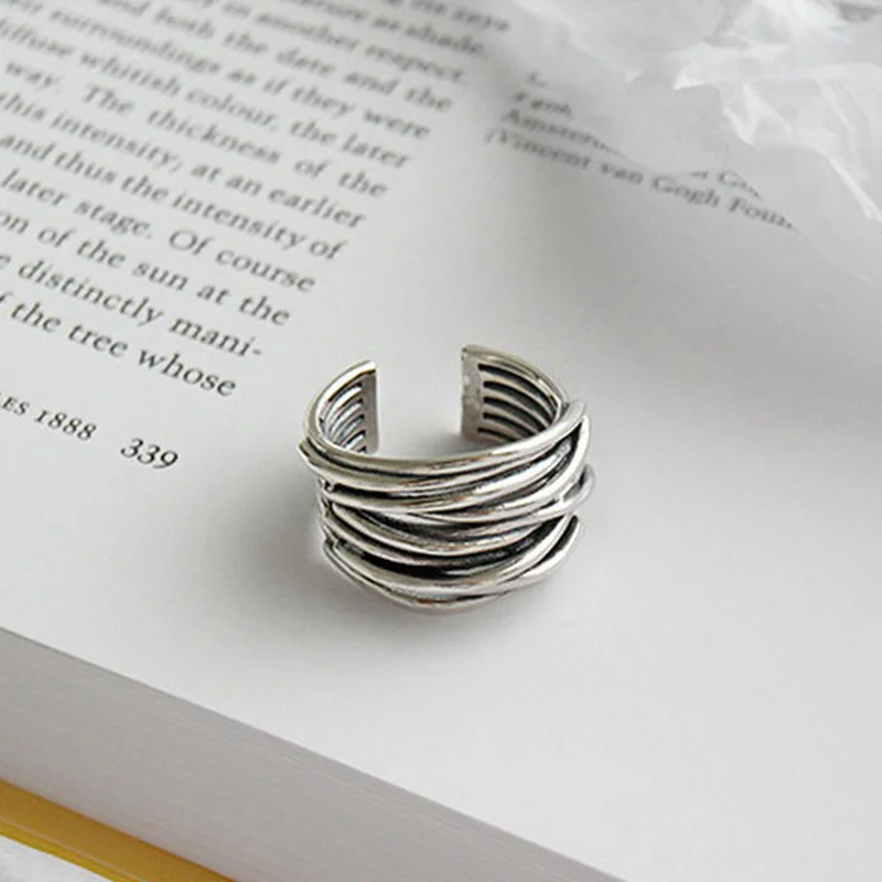 Fashion Geometric Handmade Irregular Interware Lines Ring For Women Girls Personality Irregular Adjustable Open Rings Gifts