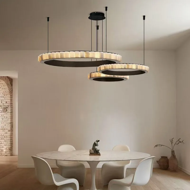 American Style Spanish Imported Marble Round Track Lamp Stainless Steel Black Gold Bronze Lustre 3 Color Dimmable Villa