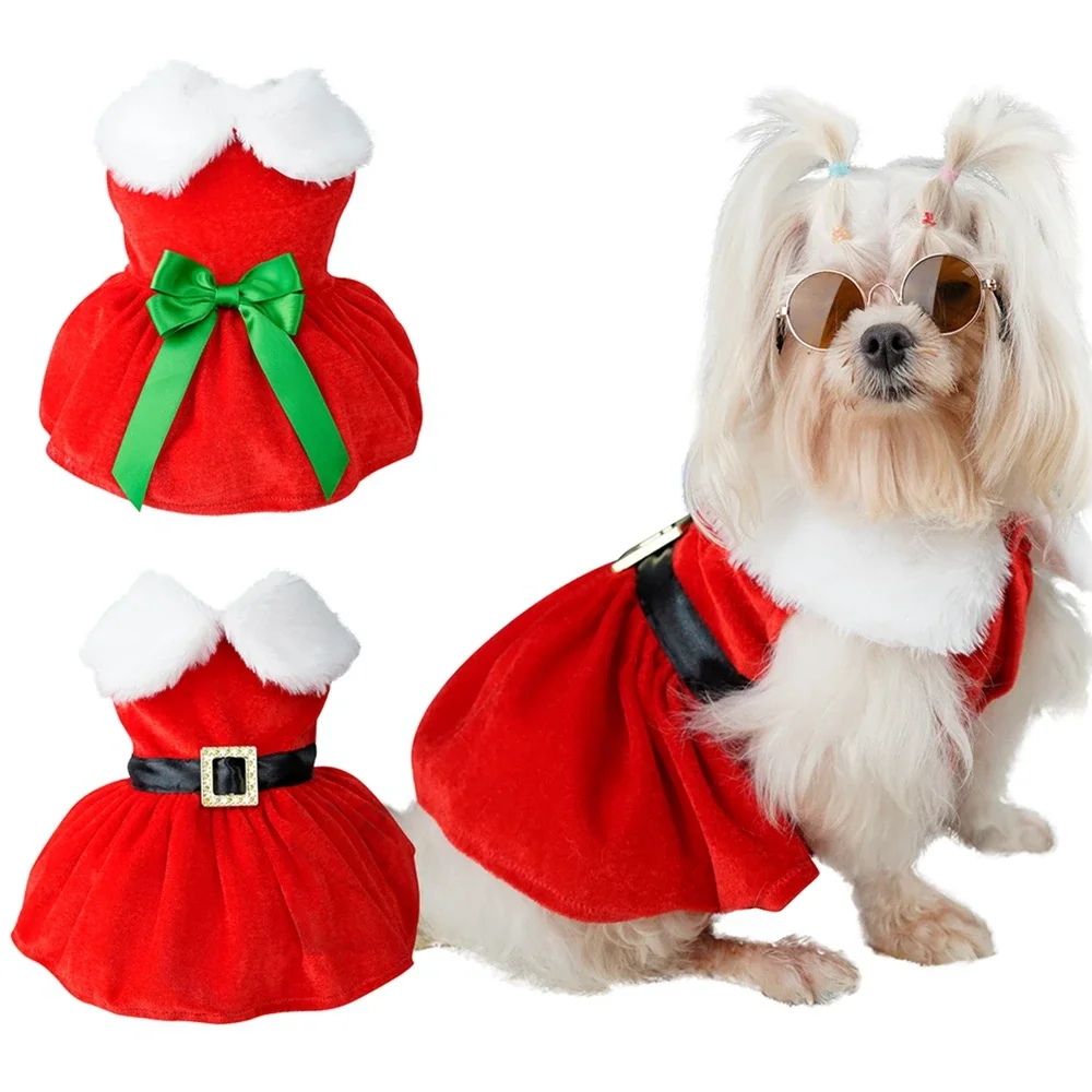 Christmas Dog Dress Small Dog Apparel Cat Dress Skirt Xmas Dog Clothes Puppy Dress Holiday Birthday Doggie Party Pet Costumes