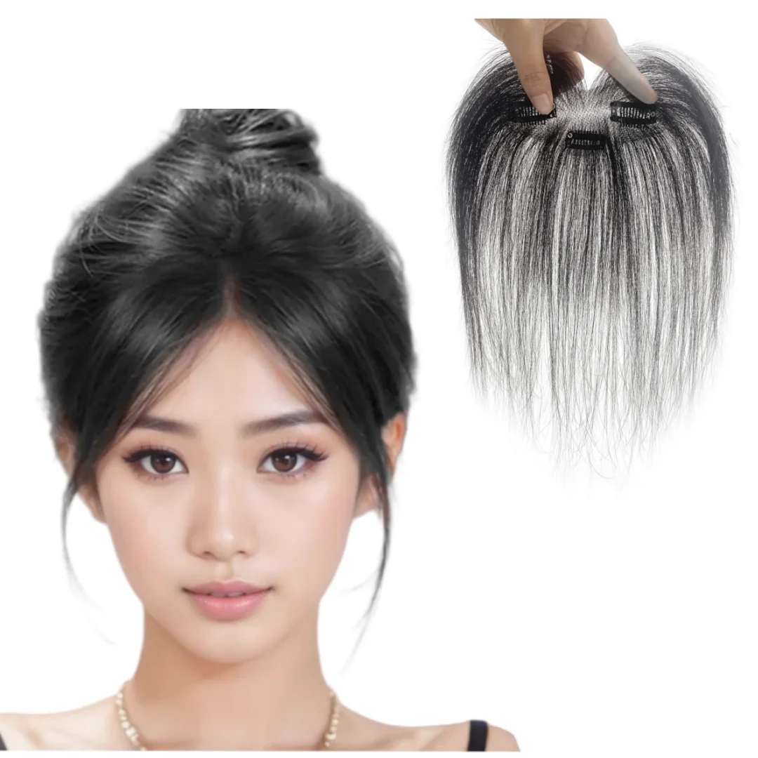 Topper de cabelo natural para mulheres, cabelo real, franja com clipe, franja falsa, acessórios de cabelo para mulheres, desbaste