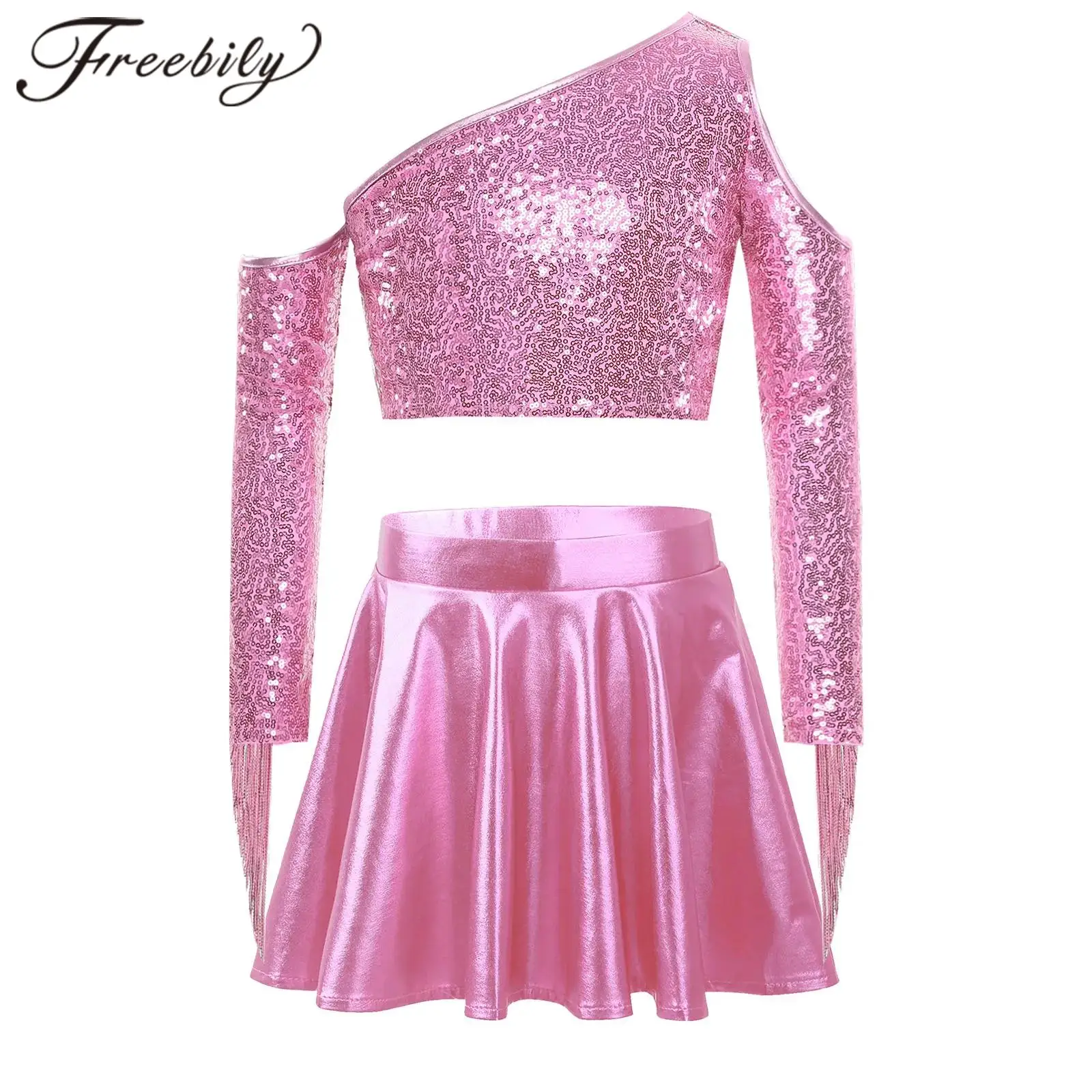 

Модная одежда для диско-танцев для девочек, уличная одежда с металлическими блестящими кисточками, детский костюм с блестками для уличного джазового танца