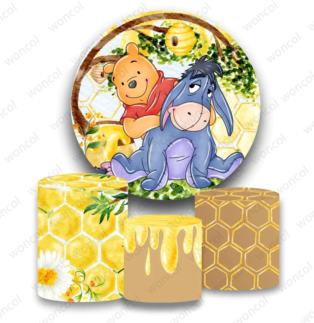 Pooh Eeyore Circle Backdrop Winnie The Pooh Birthday Backdrop Winnie The Pooh Cylinder Cover Baby Shower Decor Photocall Prop