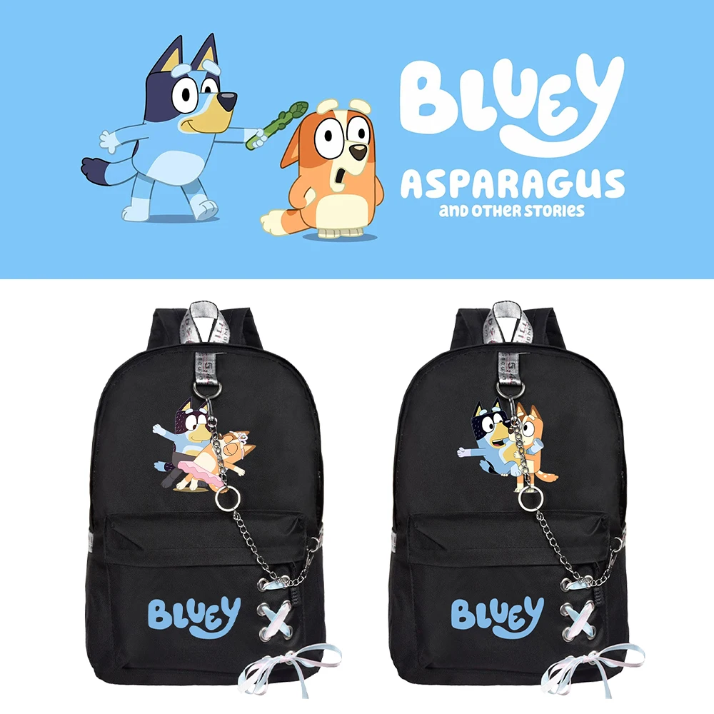 

Cute Bluey chain backpack zipper school bag USB charging style printed student large-capacity backpack School Season Bingo bag