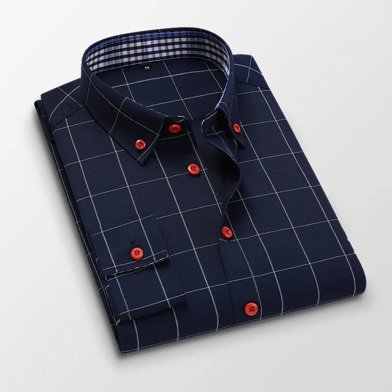 Primavera fino ajuste camisas de vestido formal roupas masculinas camisas de hombre tamanho M-5XL novo outono manga longa camisa xadrez masculina my638