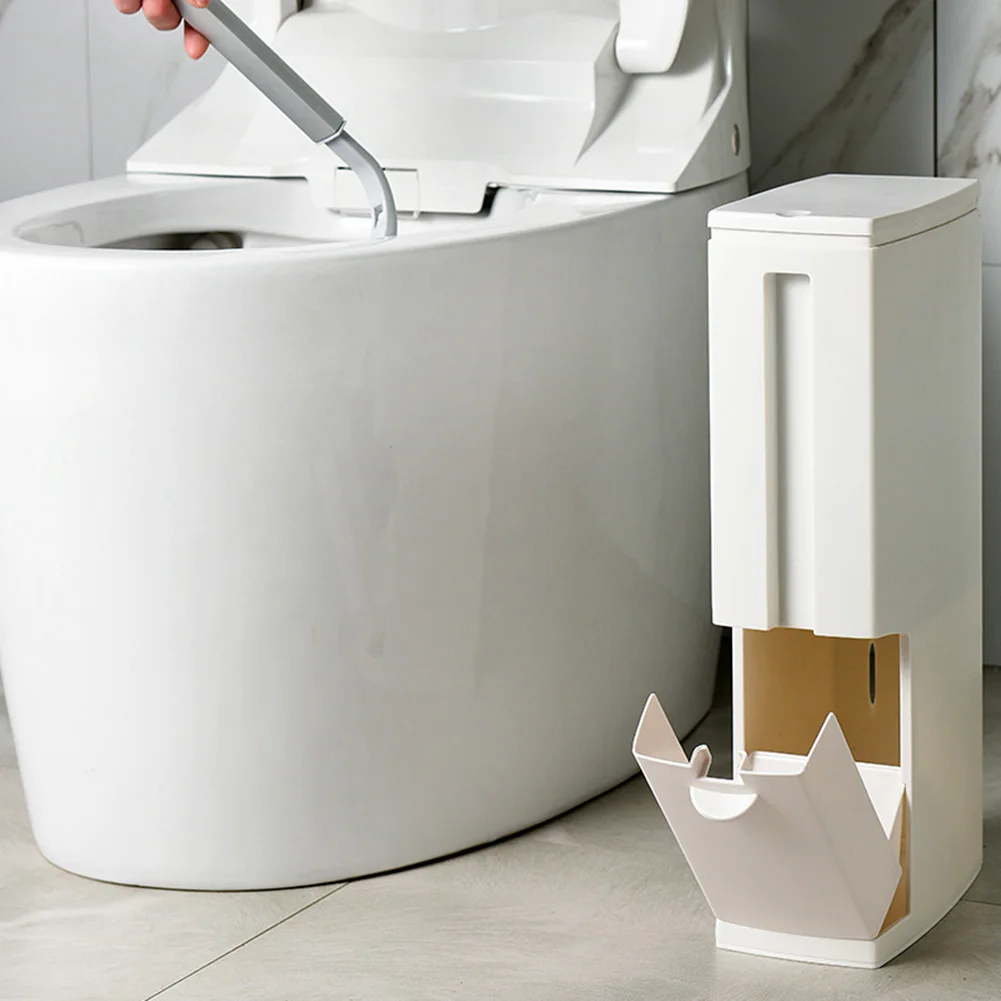 

Integrated Trash Can and Toilet Brush Set Large Capacity Toilet Brush and Waste Bin Set One-Key Opening with Lid for Bathroom