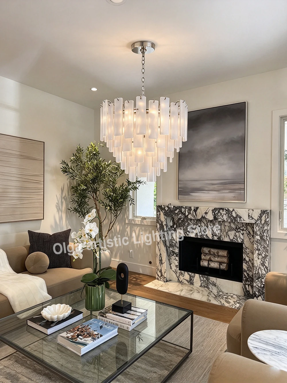 LED Home Decoration French Style White Glass Chandelier Lights Dimmable Luxury Designer Lighting for Villa Duplex Lamapras