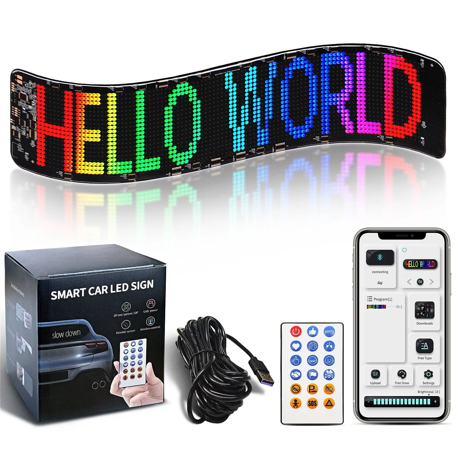 Car LED Matrix Pixel Panel RGB Lighting APP Control DIY Programmable Graffiti Scrolling Text Board Advertising Screen Led Sign