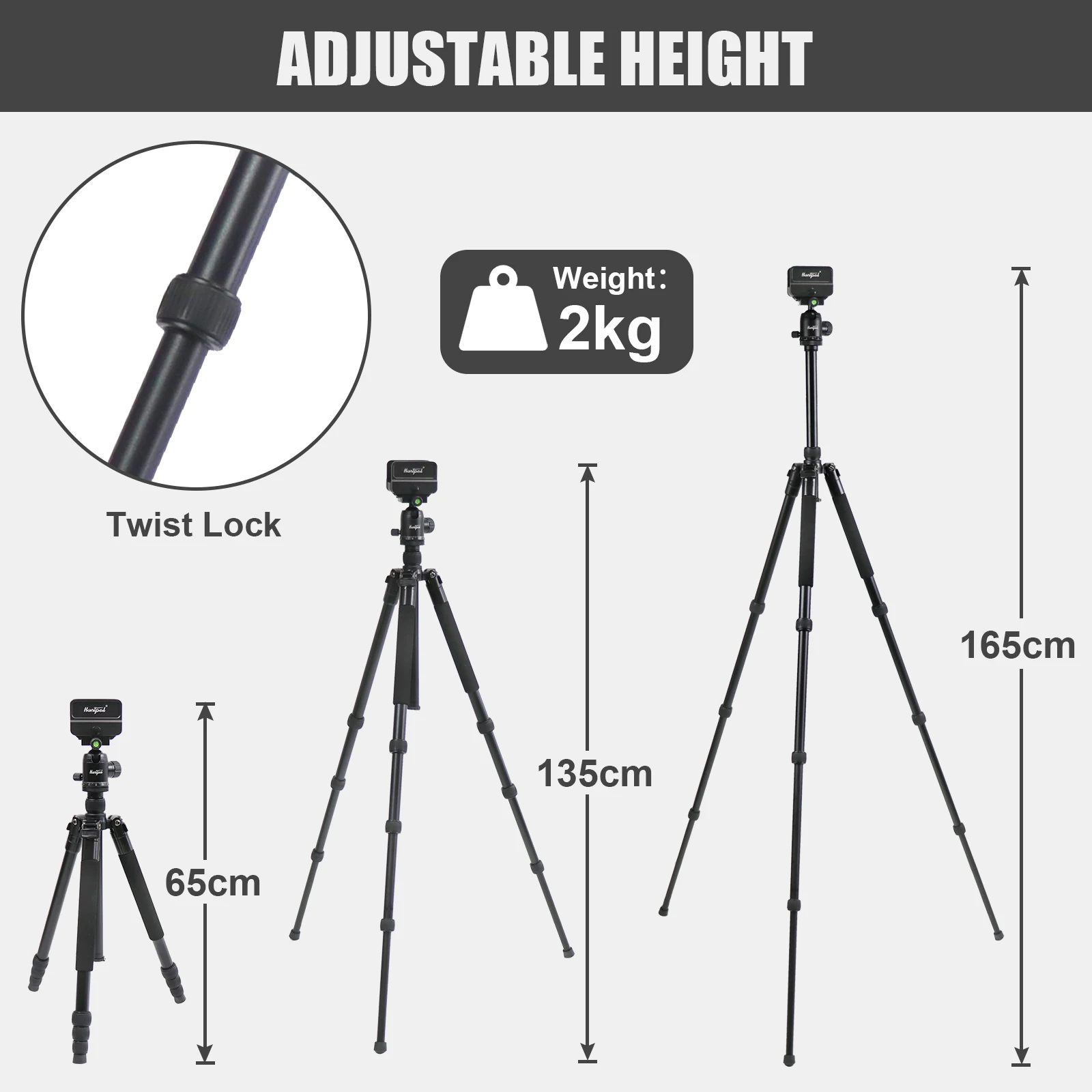 Hunting Tripod Rifle Clamp Saddle Adjustable Height Aluminum Hunting Stick Professional Shooting Rest with Ball Head for Outdoor