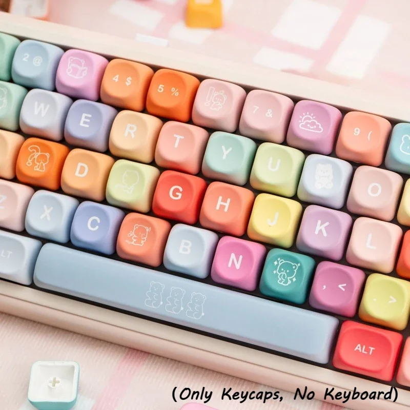 129Key Rainbow Colors MOA Height PBT Keycap Set Kawaii Bear Pattern for Mechanical Keyboard  Durable Mechanical Keycap Accessory