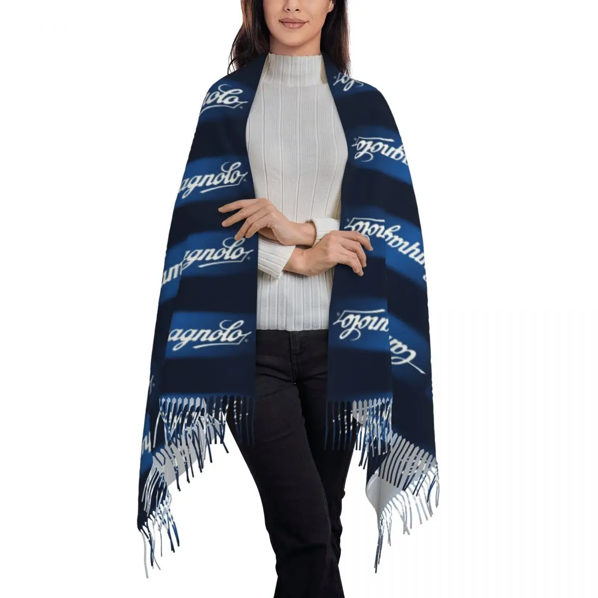 Campagnolo Vintage Italian Cycling Tour Scarf Tassel Scarves for Women Soft Warm Shawls and Wraps Large Fall Winter Shawl Wrap