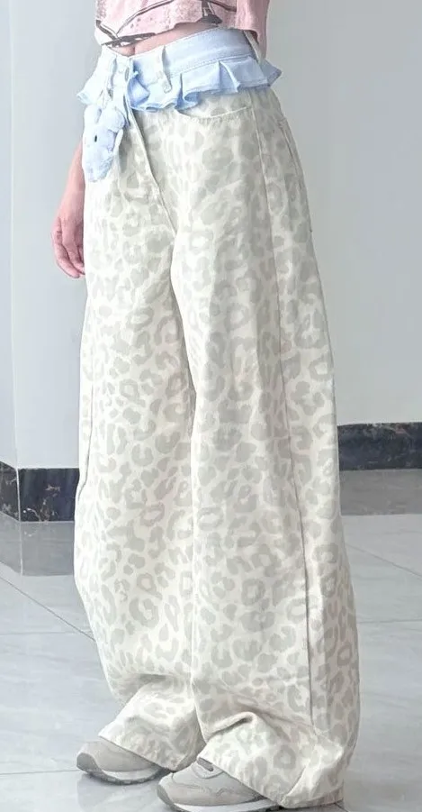 와이드 레그 팬츠 여성용 봄 러플 쉬폰 플리츠 힙스터 경량 시크 미학 통기성 레저 레트로