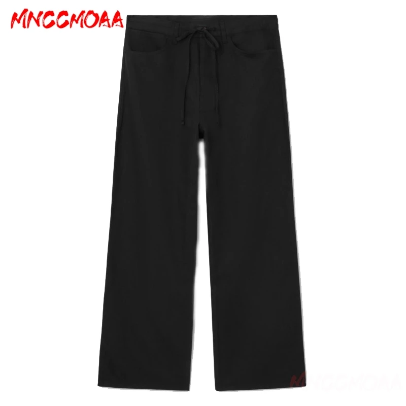 2024 Women Fashion Drawstring Wide Leg Pants Female Solid Spring Summer Casual High Waist Versatile Simple Trousers