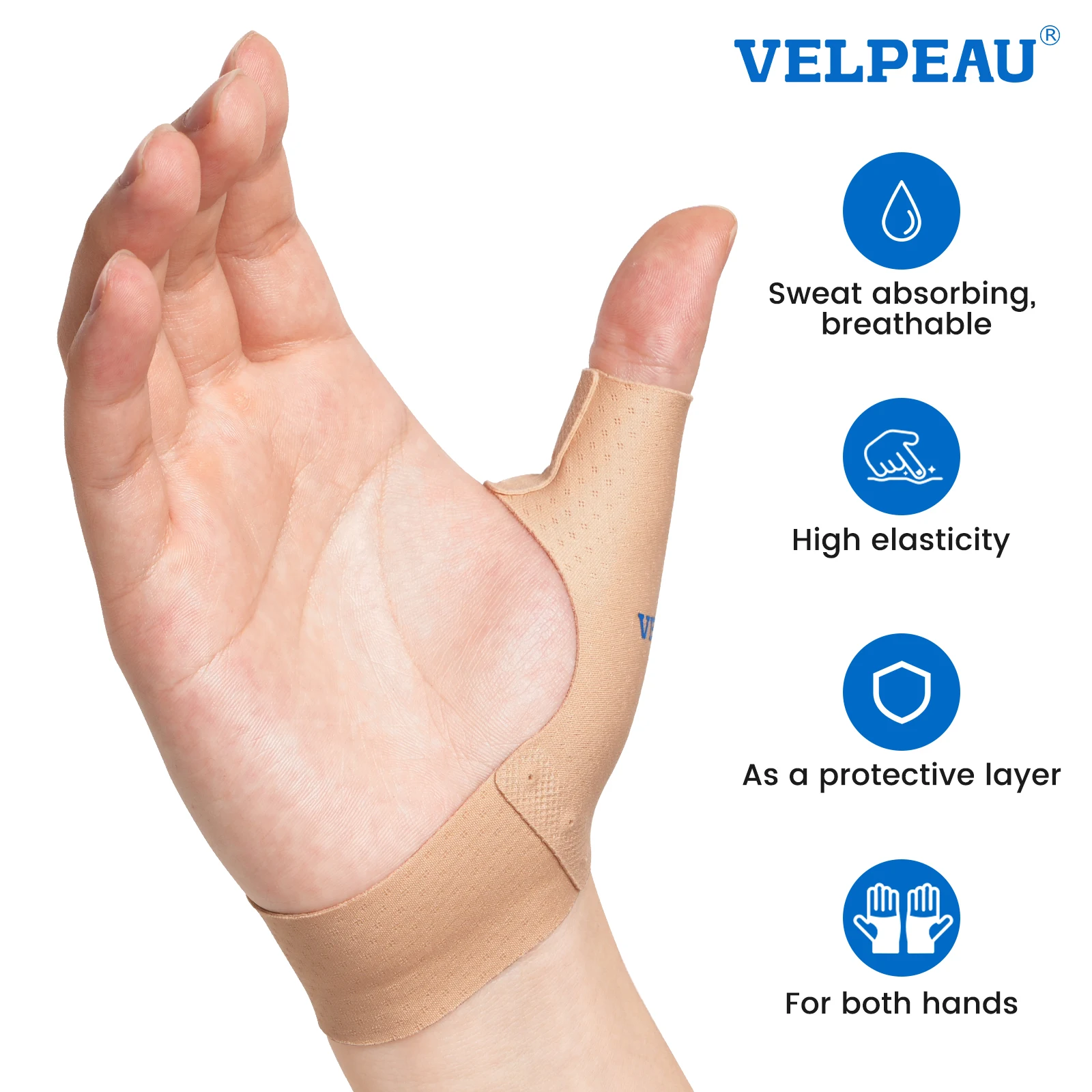 VELPEAU Elastic Thumb Support Brace for Arthritis, Tendonitis, Splint Liner, Thumb Compression Sleeve Fits Left and Right Hands