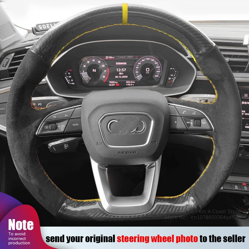 Customized Car Steering Wheel Cover Suede Braid Car Accessories For Audi Q3 2018-2019 Q5 (FY) 2017-2019 Q7 (4M) 2015-2019 Q8