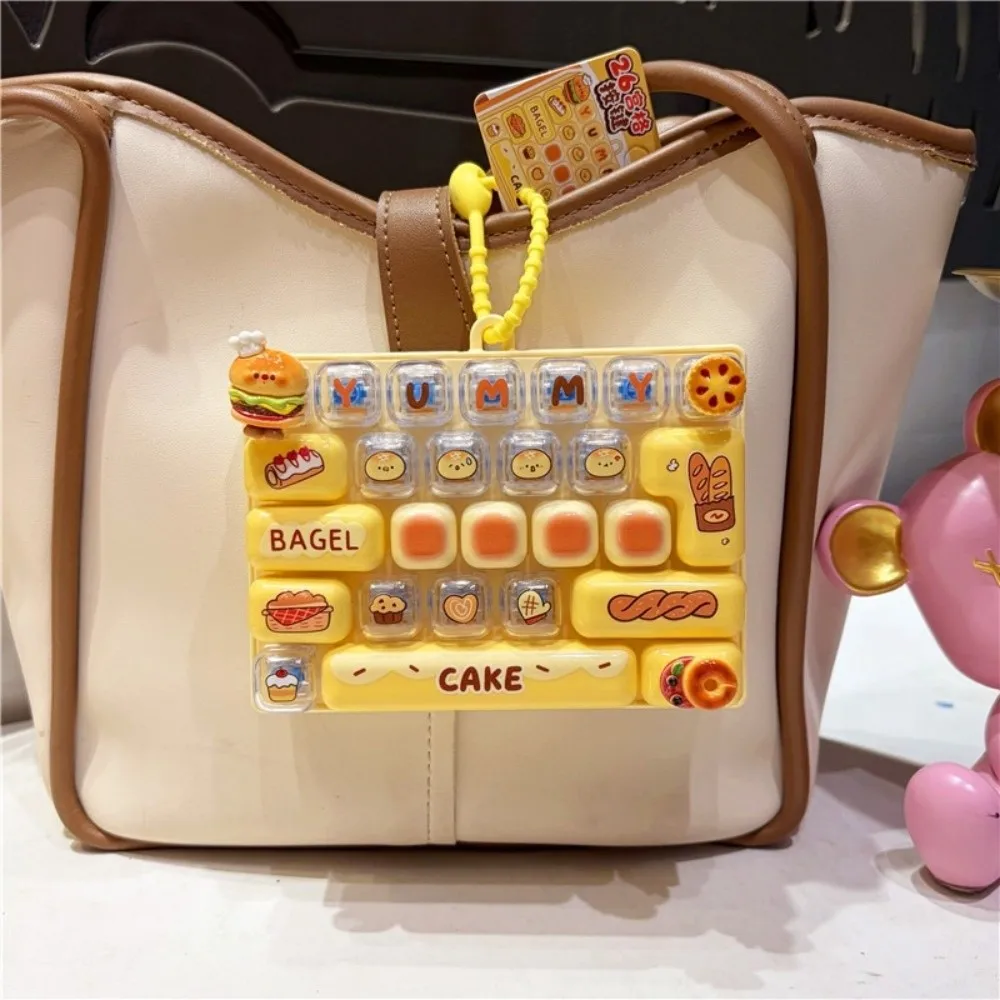Bread Themed 26 Keys Keyboard Keychain Clear Key Sounds Pressable Keys Fingertip Button Key Ring Fake Food Cartoon