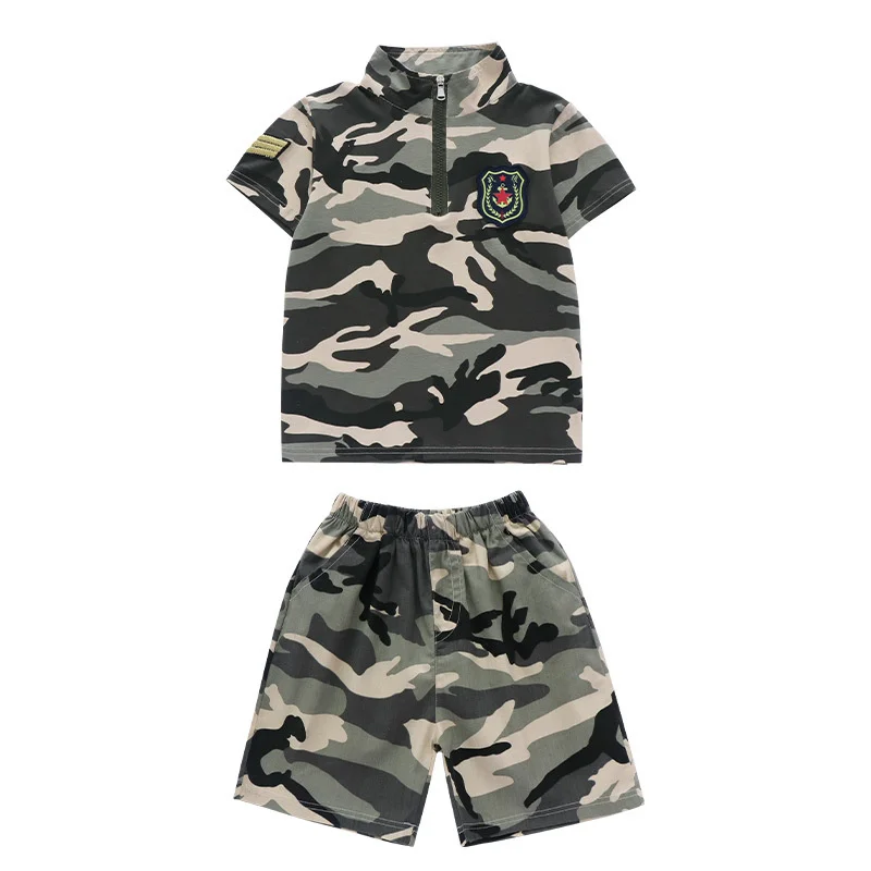 Roupa de treino militar infantil manga curta, Polícia e Refrle Round Performance, alunos do ensino primário