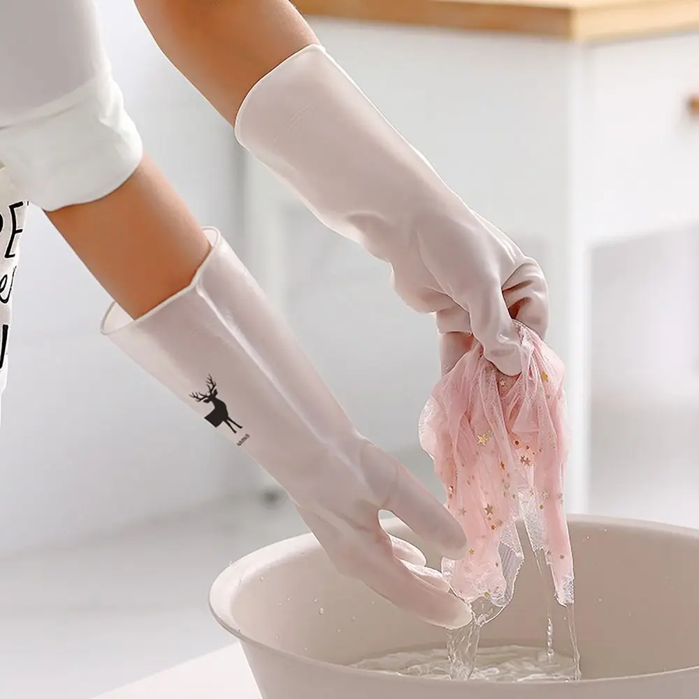 1PAIR S/M/L Household Gloves Non-slip Long Cuff Dishwashing Gloves Thickened Waterproof Cleaning Long Gloves